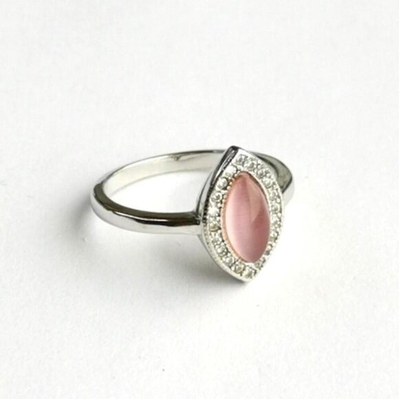 Pink Chalcedony CZ Halo ring sterling silver size 8 - Picture 1 of 8